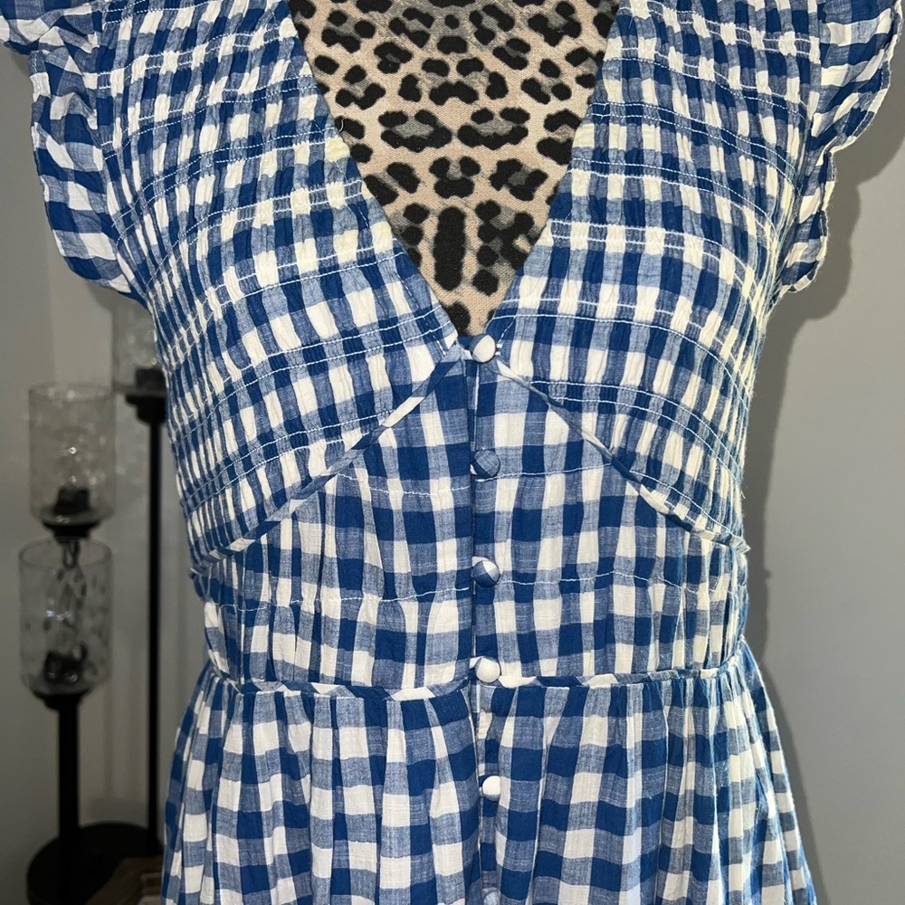 Anthropologie Blue and White Gingham Midi Dress - Picture 7 of 13